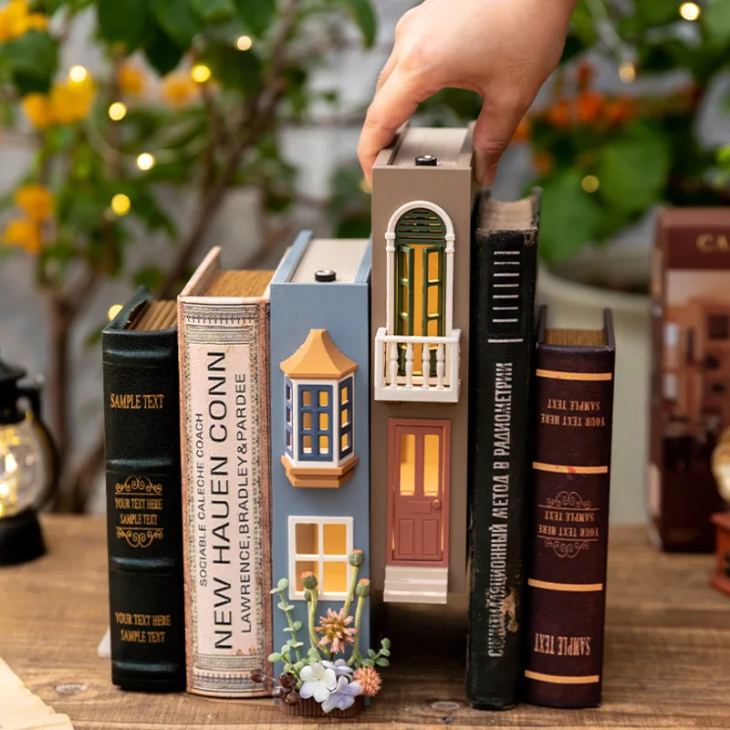 Booknook – porte-livres créatifs, faux livres, Kit de modèle avec lumière LED pour étagère, décoration d'insertion, ornement Miniature, cadeau