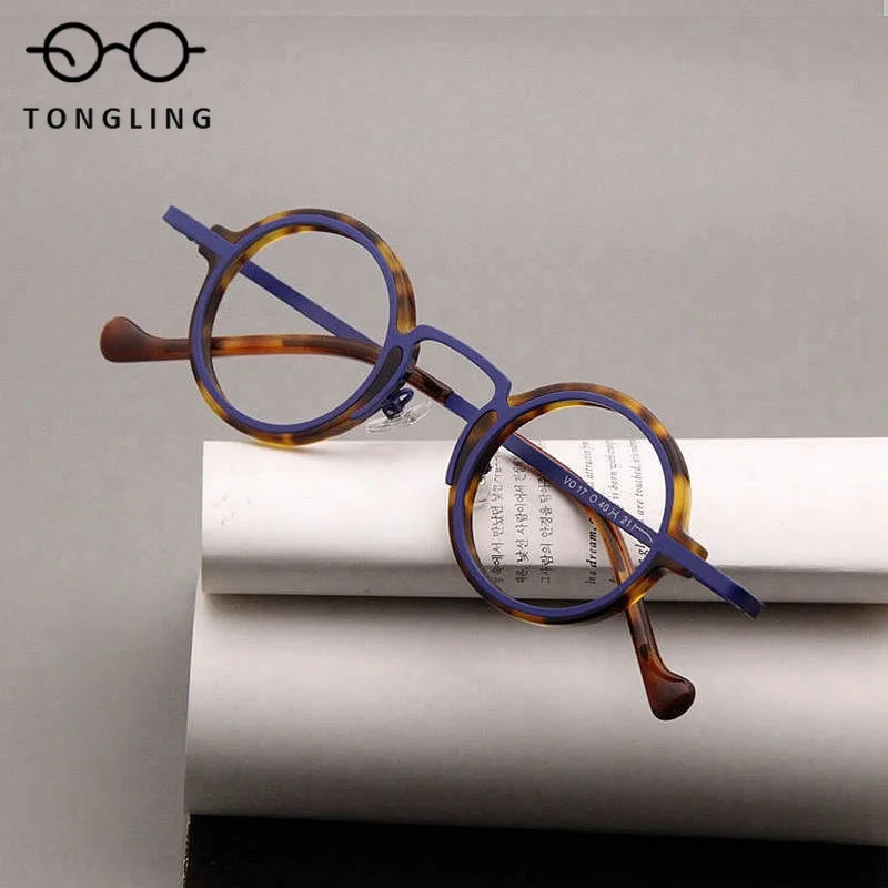 

2026 New Style Fashionable Men Handcrafted Acetate Glasses Retro Women Alloy Small Round Fashionable Commuting Eyeglass Frame
