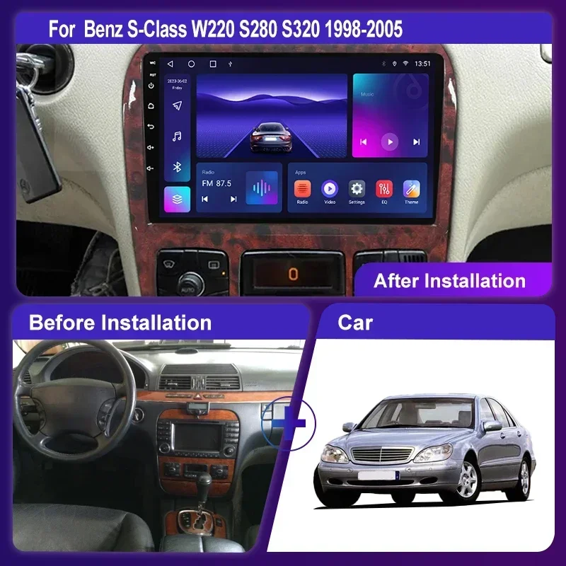 Android 12 Car Radio For Benz S-Class W220 S280 S320 1998 - 2005 Multimedia Video Player GPS 4G Carplay Autoradio QLED Head Unit