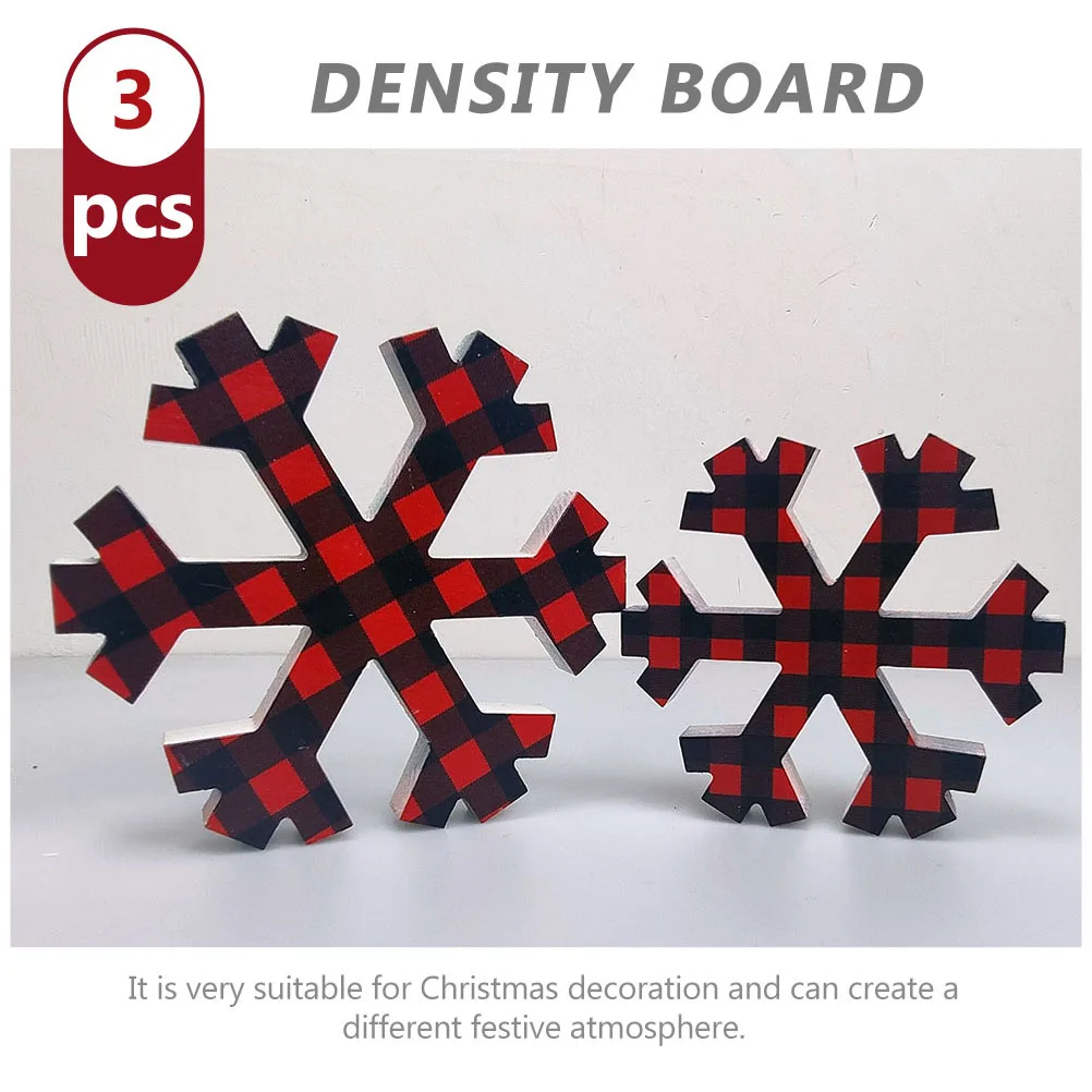 

3Pcs Desktop Snowflake Decor Wooden Plaid Design for Christmas Party Decoration Holiday Home Decor Xmas Gift Choice