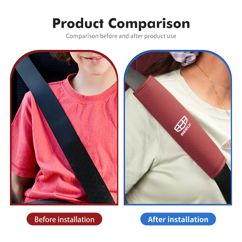 Leather Car Safety Belt Shoulder Cover Protection Padding Pad For Geely Ttugella Geometry C Coolray Emgrand Atlas Pro EC7 GX3