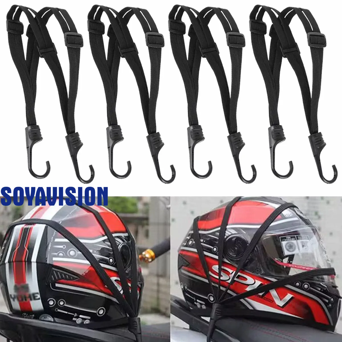60cm/90cm Adjustable Motorcycle Helmet Belt Universal Motorcycle Luggage Strap Elastic Rope with 2 Hooks Motorbike Accessories