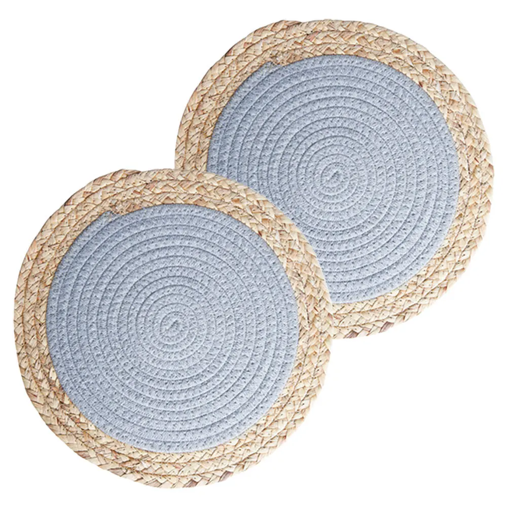 

2Pcs Round Straw Placemat Heat Resistant Woven Table Mat Insulated Bowl Holder Natural Tassel Design Kitchen Decorative Coaster