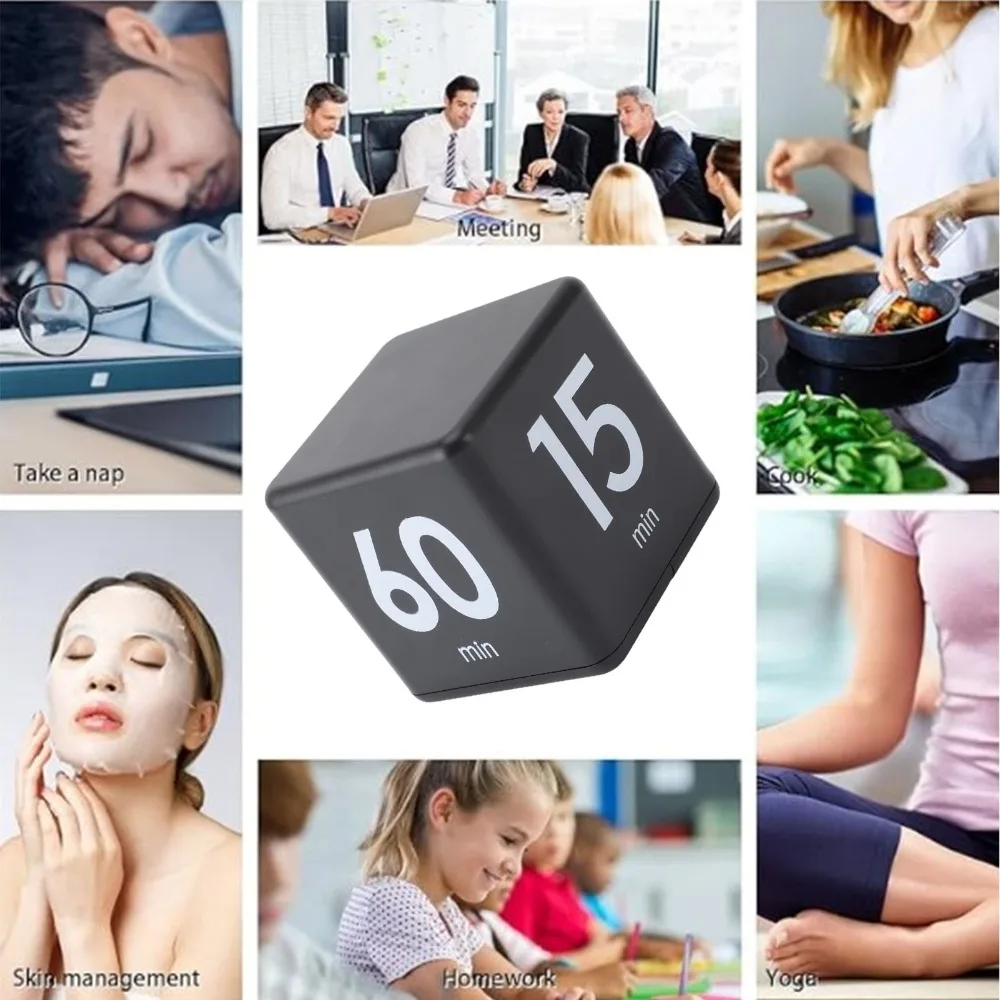 ABS Flip Timer Gravity Sensing Black Red Countdown Timer 15 20 30 60 Minute Preset Mini Size Cube Timer