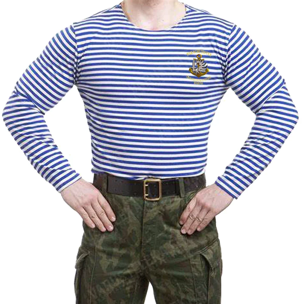 French Foreign Legion Parachute Troops Marine Corps Sailor's Striped Shirt Polyester Cotton Long Sleeve Mens Stripes T-Shirt