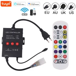 Tuya Wifi Music Controller Dimmer 1500W with 24Keys Remote for 10MM PCB 5050 2835 RGB LED Strip Neon Light EU UK AU 220V US 110V