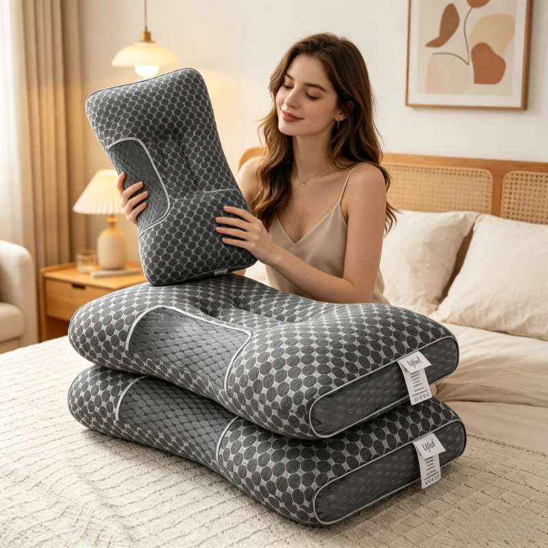 2 Almohadas Ergonómicas para Masaje de Cuello, Ajustables, Ortopédicas, con Soporte Contorneado, para Todas las Estaciones, Cómodas para Dormir