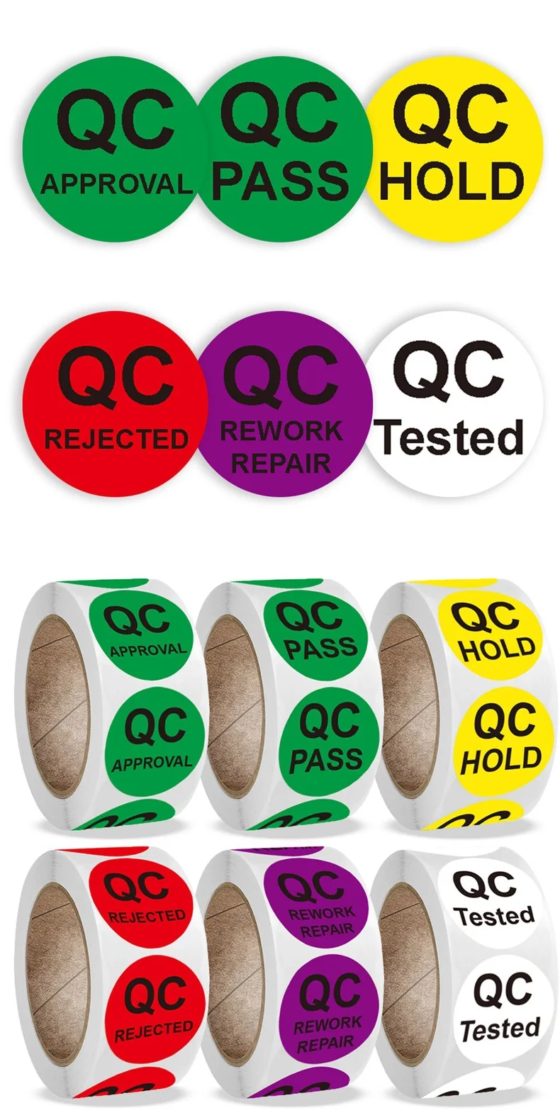 500Pcs QC PASS Adhesive Labels Factory QC Sticker QC Quality Inspection Sticker 1inch Round Seal Stickers Business Supplies