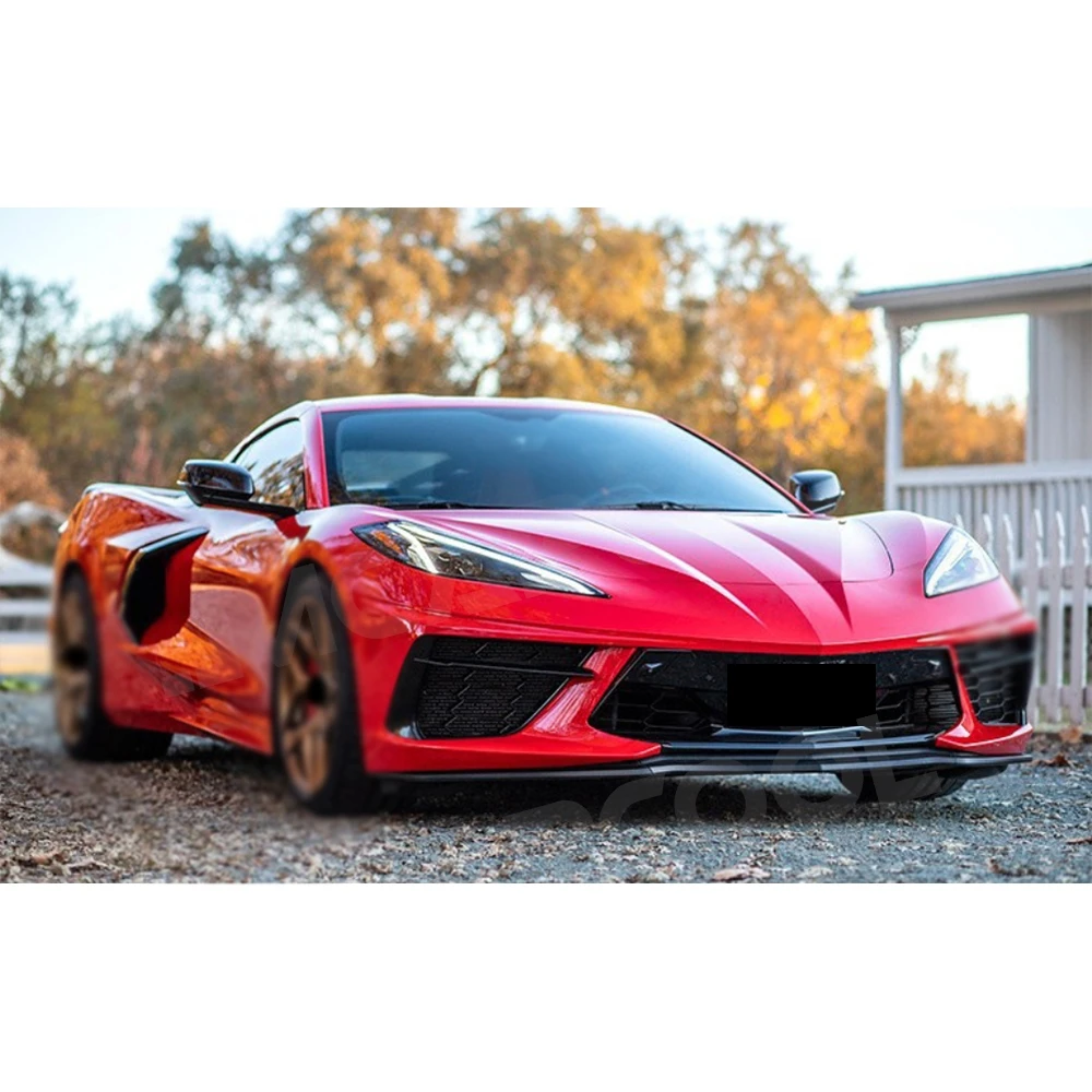 Parachoques delantero para Chevrolet Corvette C8 2019 +, cubierta decorativa de fibra de carbono seco, Kits de carrocería, accesorios para coche