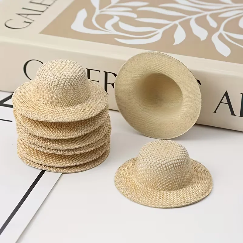 10 Beige Fabric Hats with Grass-like Patterns, DIY Hair Accessories for Party Decoration, Hair Clips DIY