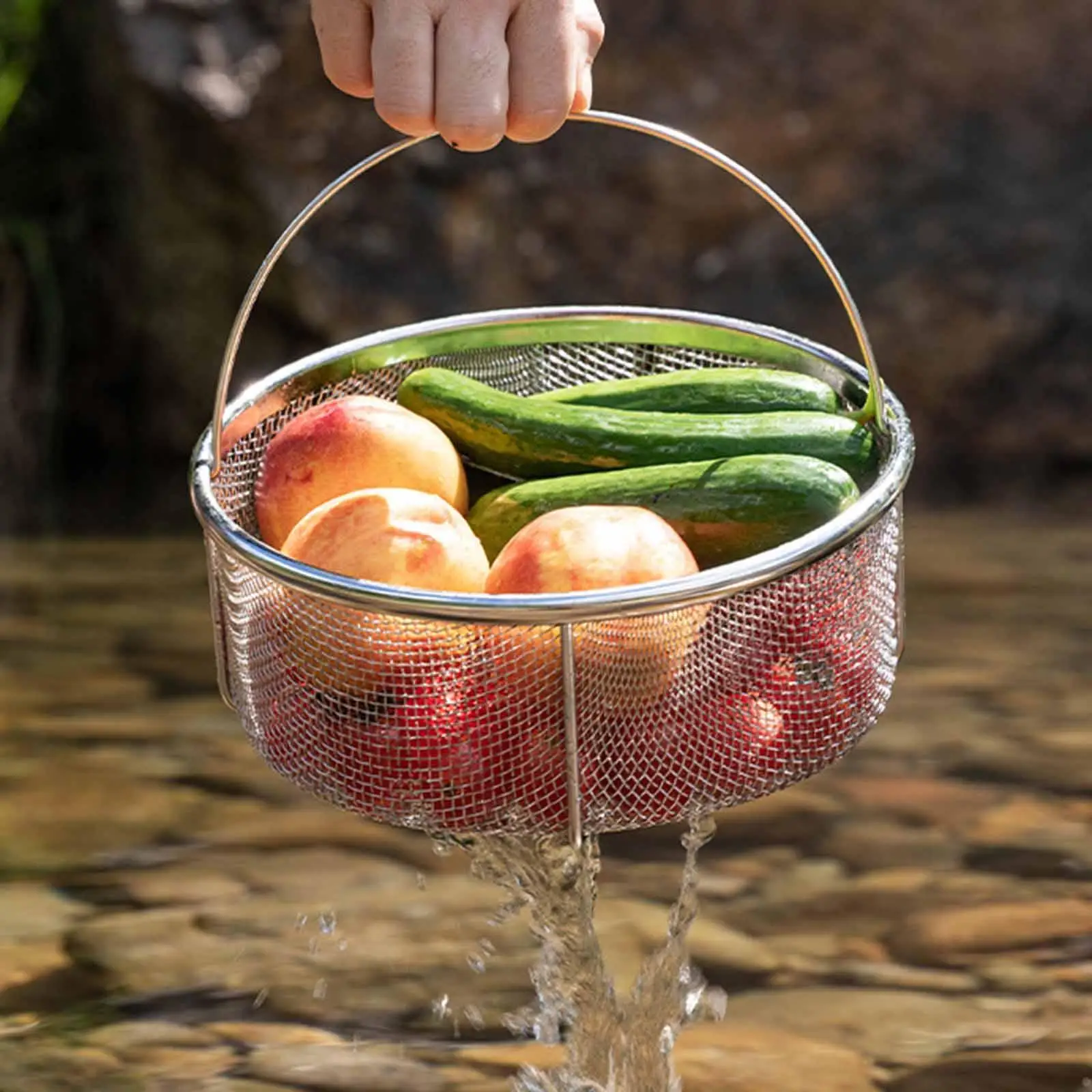 

Strainer Basket Multipurpose Kitchen Gadgets Cookware Strainer Basin Drainage Basket for BBQ Outside Camping Cooking Fruits