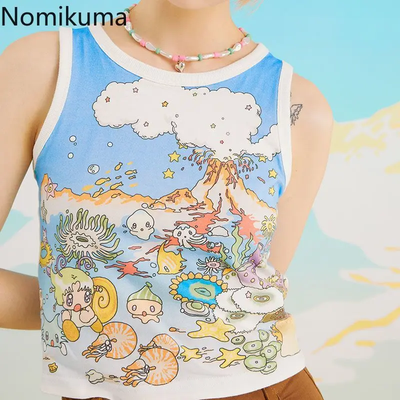 Cartoon Tanks for Women Preppy Style Crop Tops Graffiti Printed Camisole Vest 2023 Ropa Mujer Fashion Sweet Summer Camis 27u089