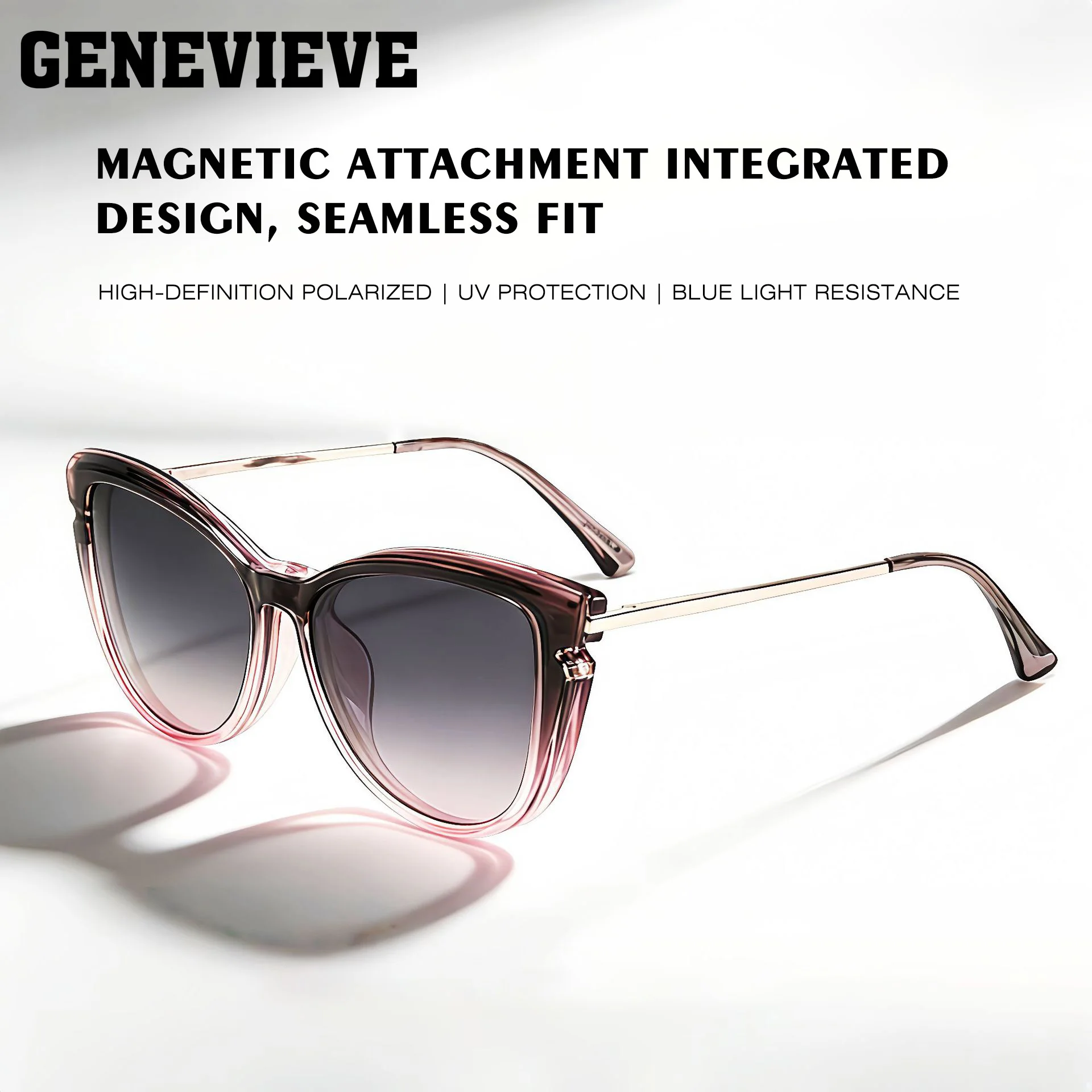 GENEVIEVE Fashion Butterfly Design Magnetic Clip-On Polarized Sunglasses Women Anti Blue-ray Glasses Customizable Prescription
