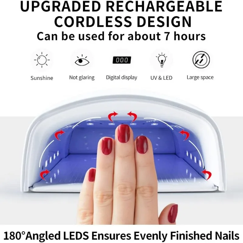 Rechargeable UV LED Nail Lamp with Automatic Sensor Cordless Nail Dryer for Finger 5 Timer Setting LCD Display Gel Nail Lamp