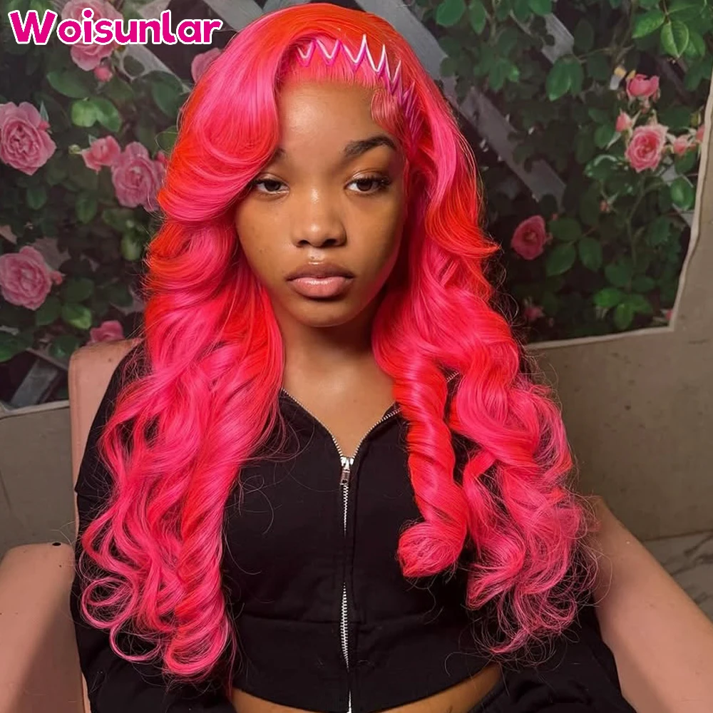 

36 inches Dark pink Lace Front Wigs human hair 13x4 13x6 Transparent Lace body wave 210% For women Natural 100% Human Hair
