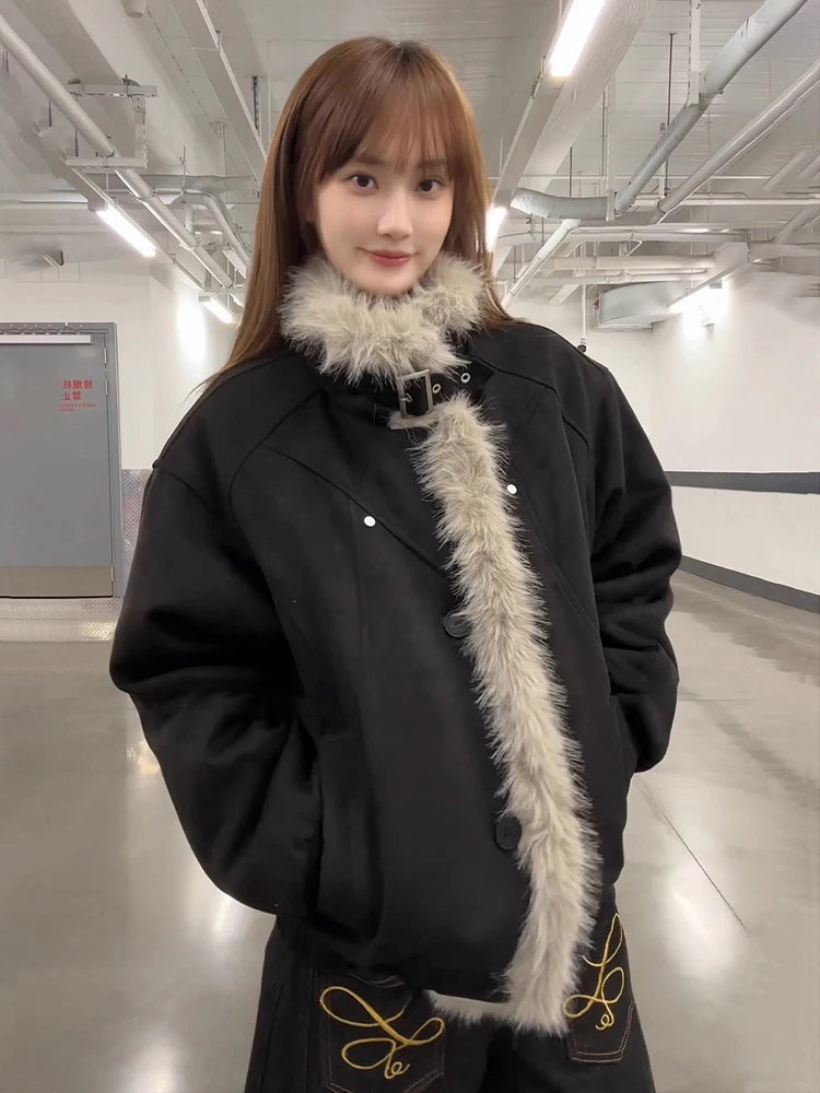 

Тяжелый мужской и женский зимний хлопковый джет American Sle с меховым воротником, теплая и закрытая верхняя одежда свободного кроя