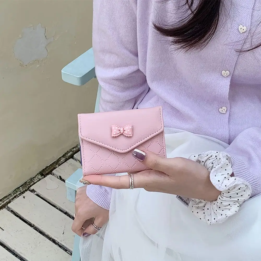 Portable Bow Short Wallet Tri-fold Portable Card Holder Coin Purse Gifts