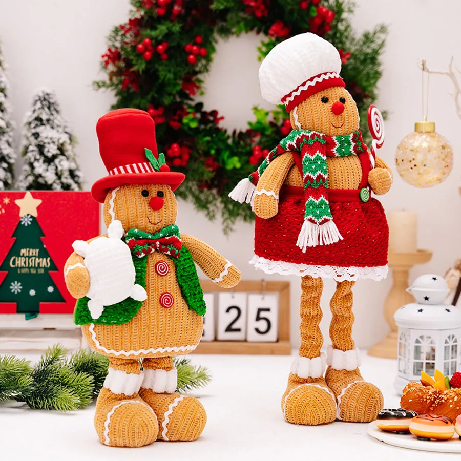 Christmas Decoration Retractable Gingerbread Man Figurine, Gingerbread Man Doll for Xmas Atmosphere Layout