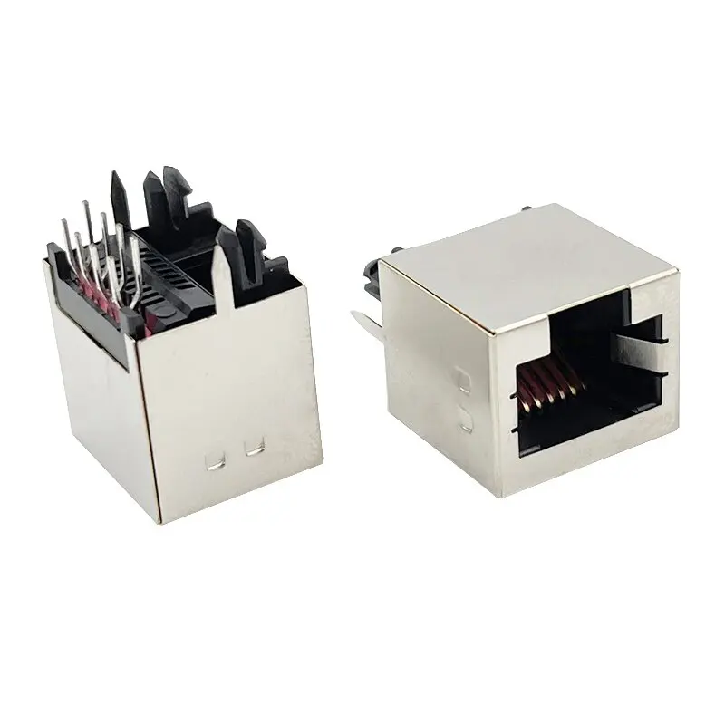 52 Straight-in RJ45 network port socket 180 Vertical ultra-thin bezel-less shielded housing with 8P8C flat pins and plastic feet