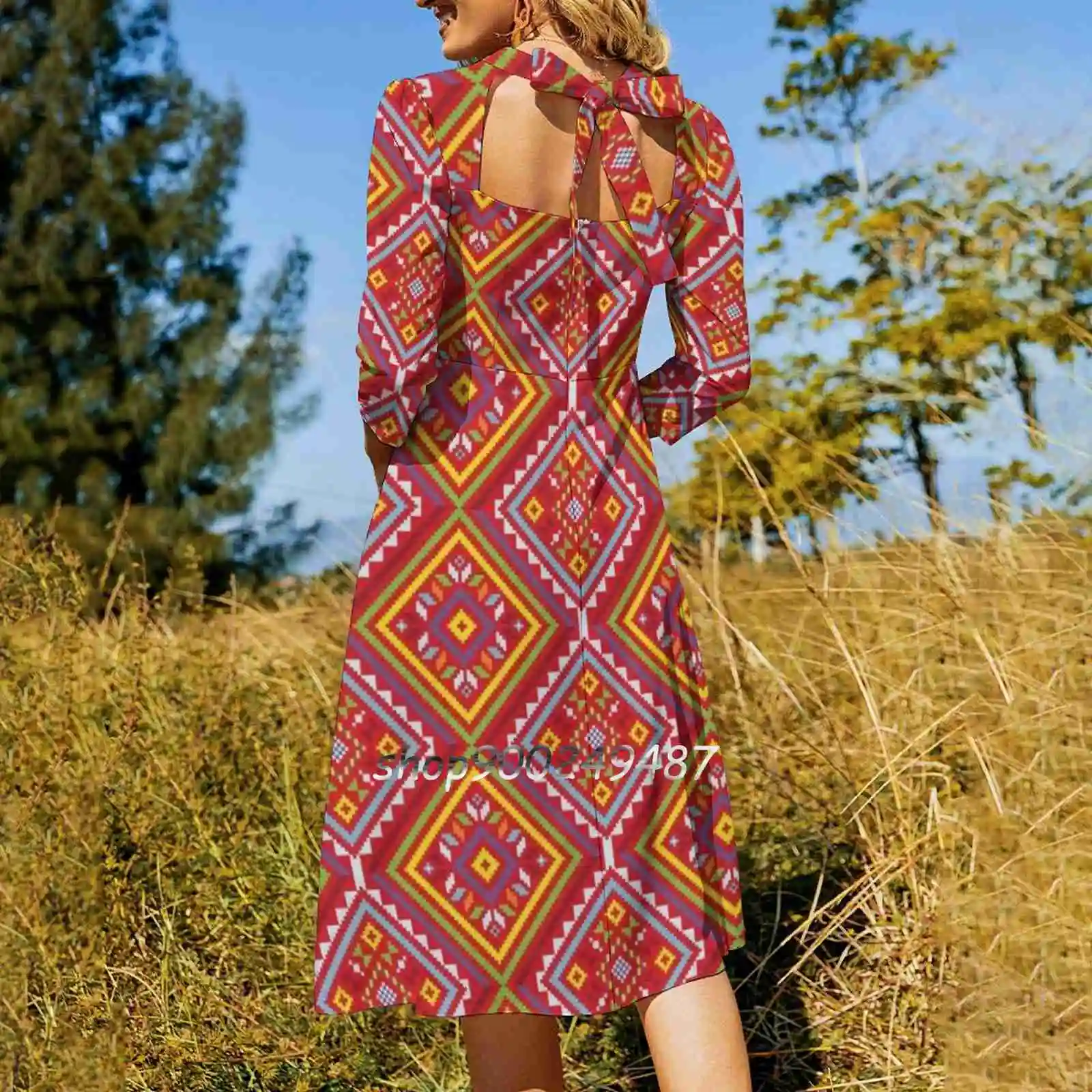 Ethnic Filipino Tribal Pattern-Yakan 1 Square Neck Dress Sweet Summer Dress Women Elegant Halter Print Dress Cbgl Philippines