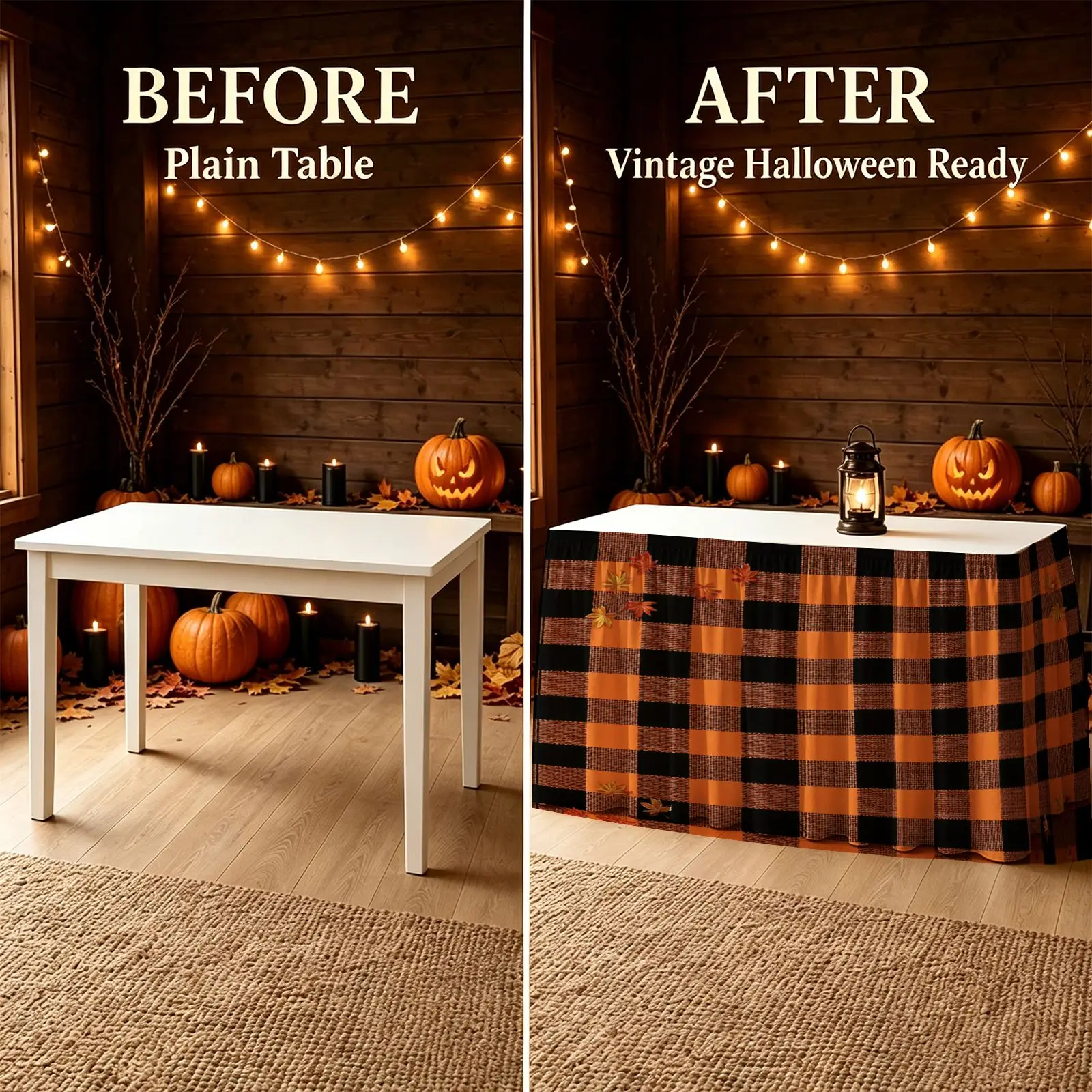 Halloween Christmas Party Scary Tablecloth - 1 piece - Orange and Black Buffalo Check Pattern