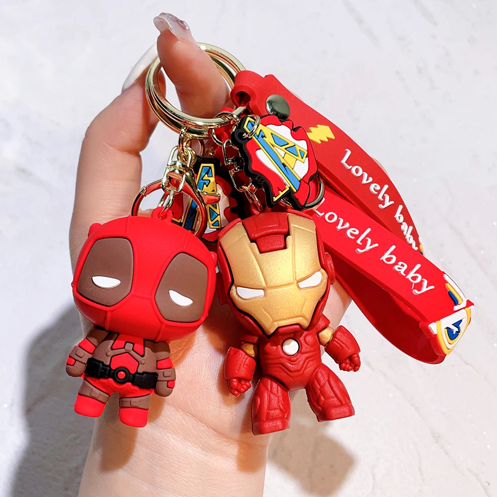 The Avengers Keychain Disney Anime Cute Iron Man Hulk Captain America Silicone Figure Keyring Schoolbag Pendent Toy Kid's Gifts