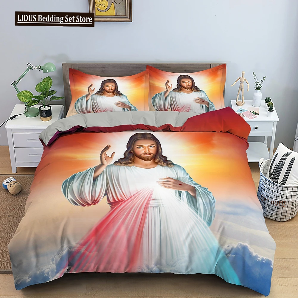 3D Jesus Christ Duvet Cover Set Soft Microfiber Bedding Set Cross Comforter Cover Queen King Size Bedclothes With Pillowcase Set