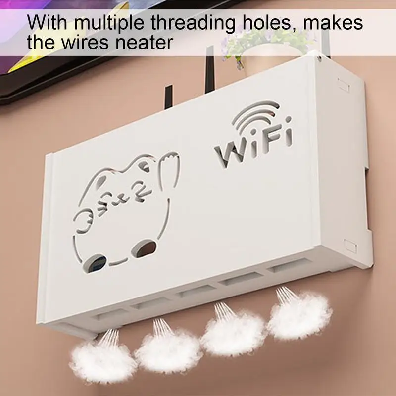 Wall Mounted Router Rack Fortune Cat Router Hider Box for Wall No Drilling Router Rack Space-Saving WiFi Box for TV Set-Top