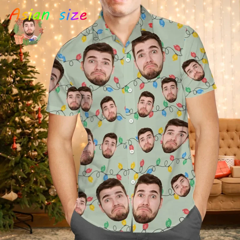مخصص الوجه قميص هاواي صيفي للجنسين مضحك شخصية ثلاثية الأبعاد طباعة زر قمصان شجرة بلام قصيرة الأكمام التلبيب قمصان DIY البلوزات القمم