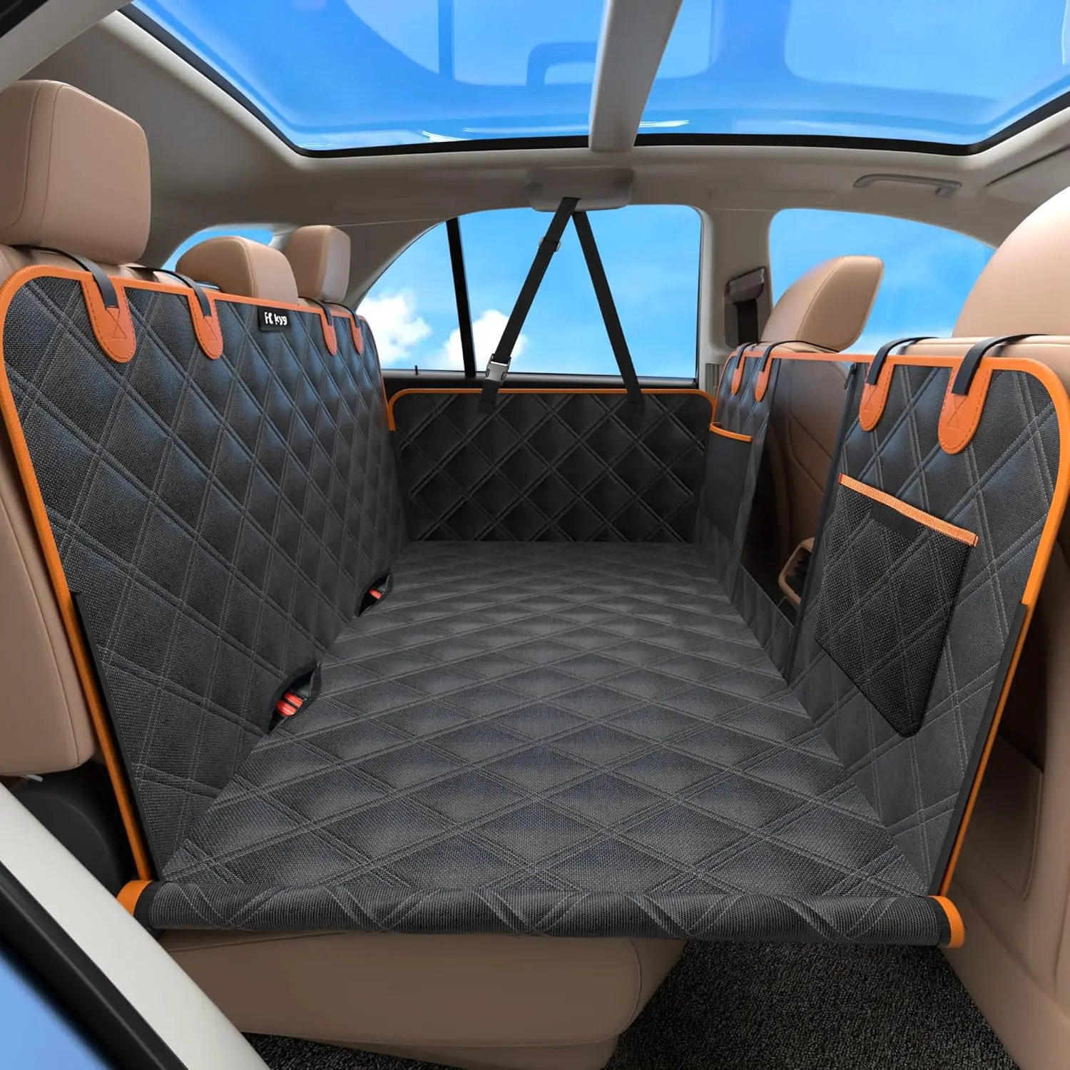 

Hard Bottom Dog Car Seat Cover with Mesh Window, Waterproof & Scratch-Resistant for Cars and SUVs