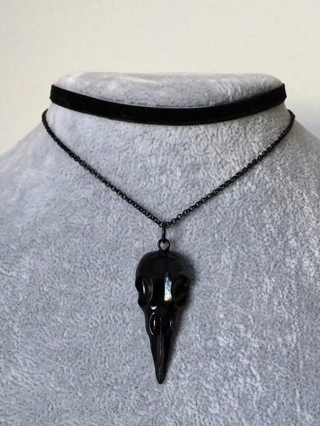 الظلام الأسود سبيكة الغراب الجمجمة قلادة قلادة الشرير الرجعية سلسلة الترقوة للرجال والنساء هالوين الأزياء والمجوهرات #5