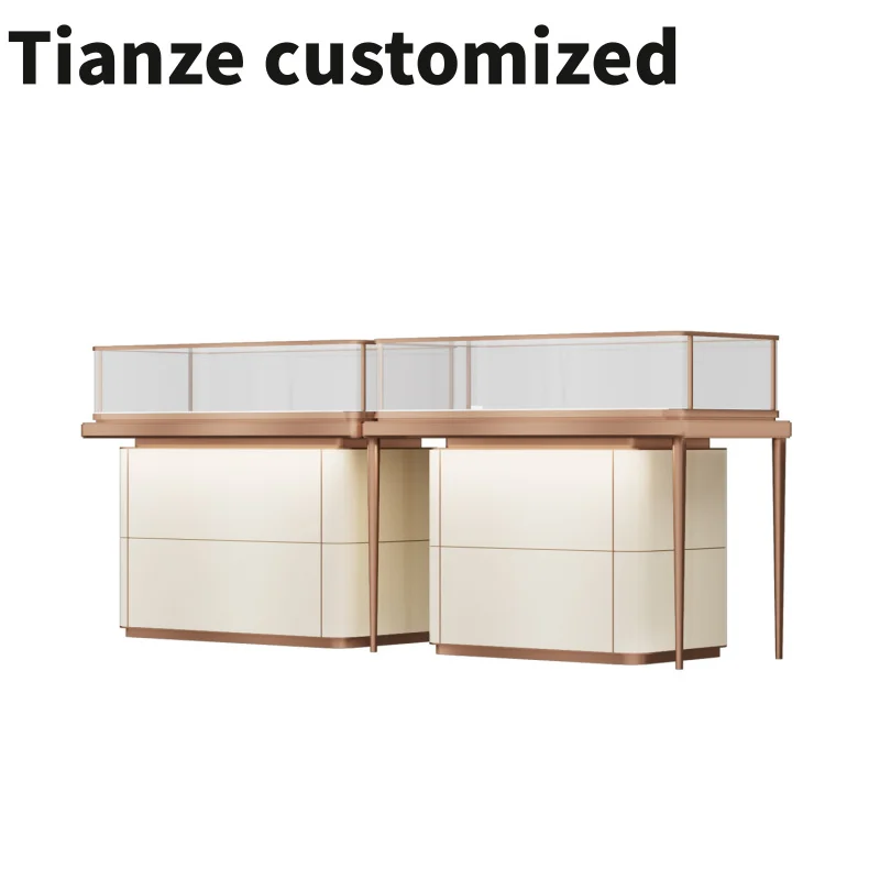 Customized-Luxury retail displays led store jewellery counter glass round suppliers jewelry display showcase