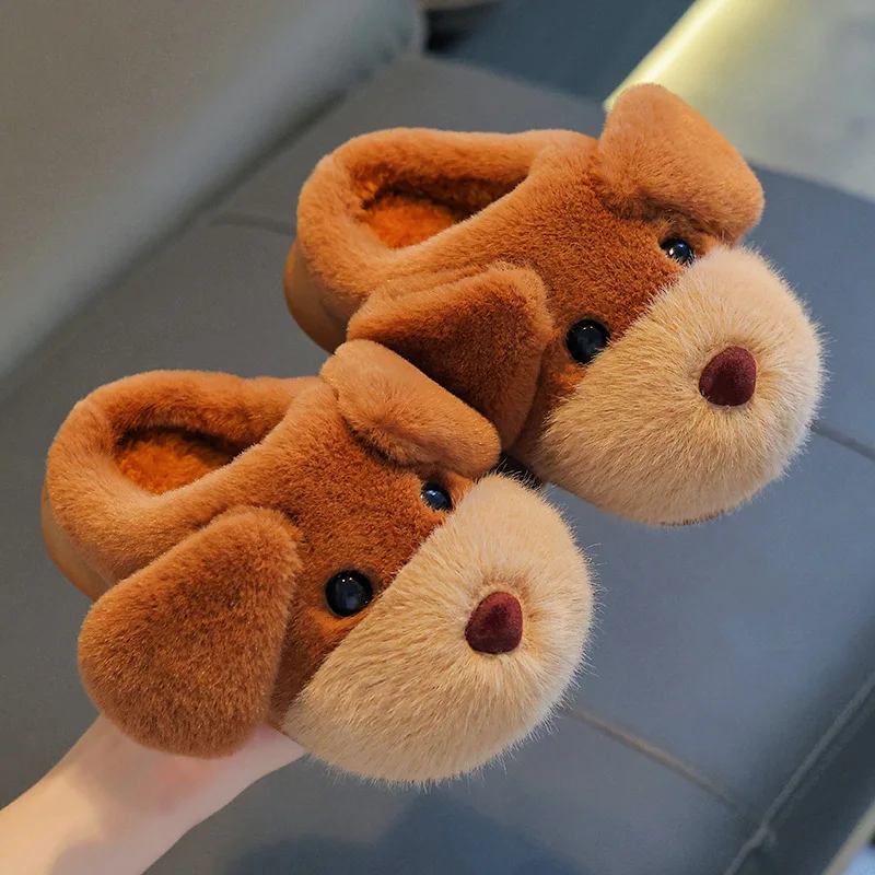 Winter Children's Cotton Slippers Girls' Cartoon Puppies Warm Plush Memory Foam Home Shoes Parent-child Thick Soled Cotton Shoes