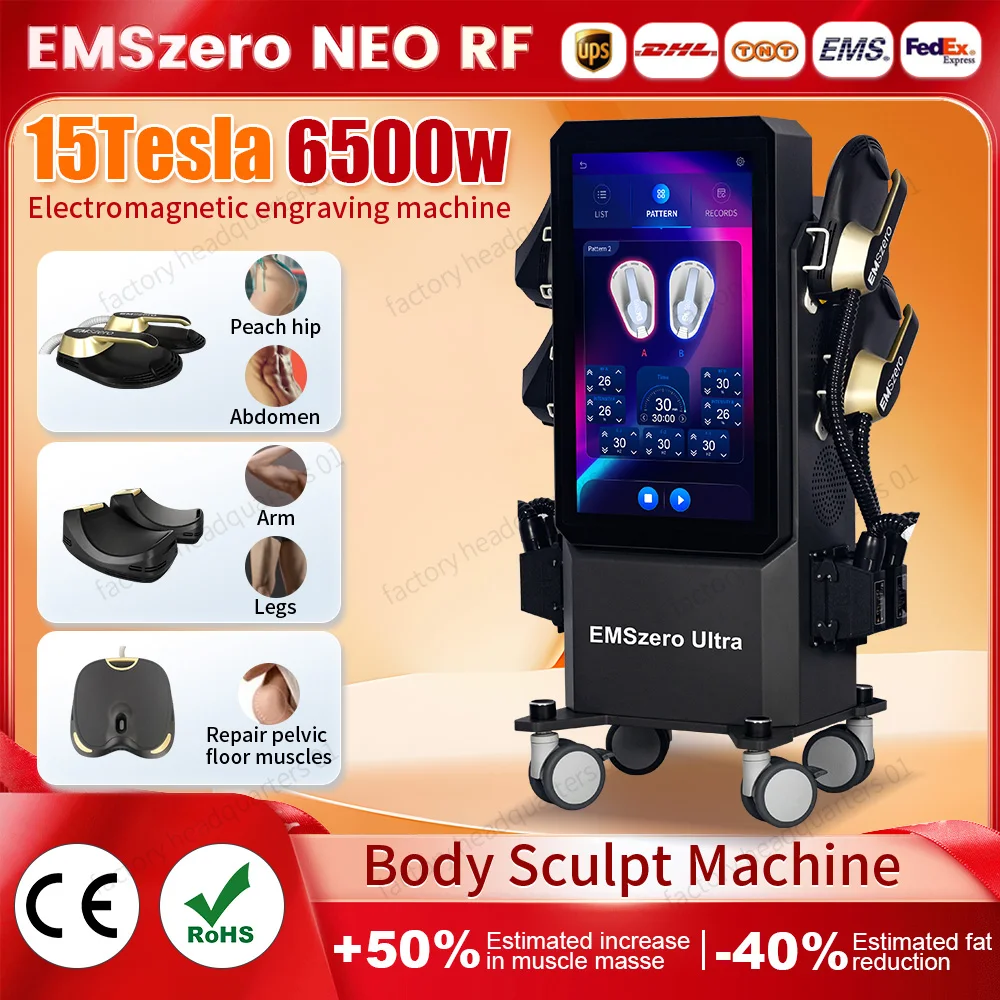 

EMS Sculpt Machine Neo Black Gold EMSzero RF 6500W Fat Body Sculpting Slimming Muscle Stimulation Electromagnetic Technology