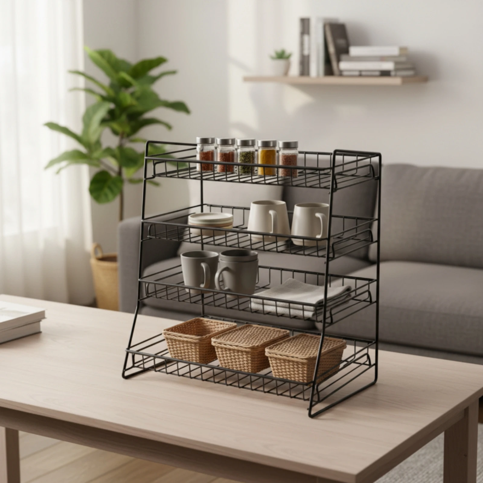 Snack Display Rack with Slanted Shelves Multi-Tier Candy Display Rack Candy Organizer Wire-Frame Merchandising Shelf Compact