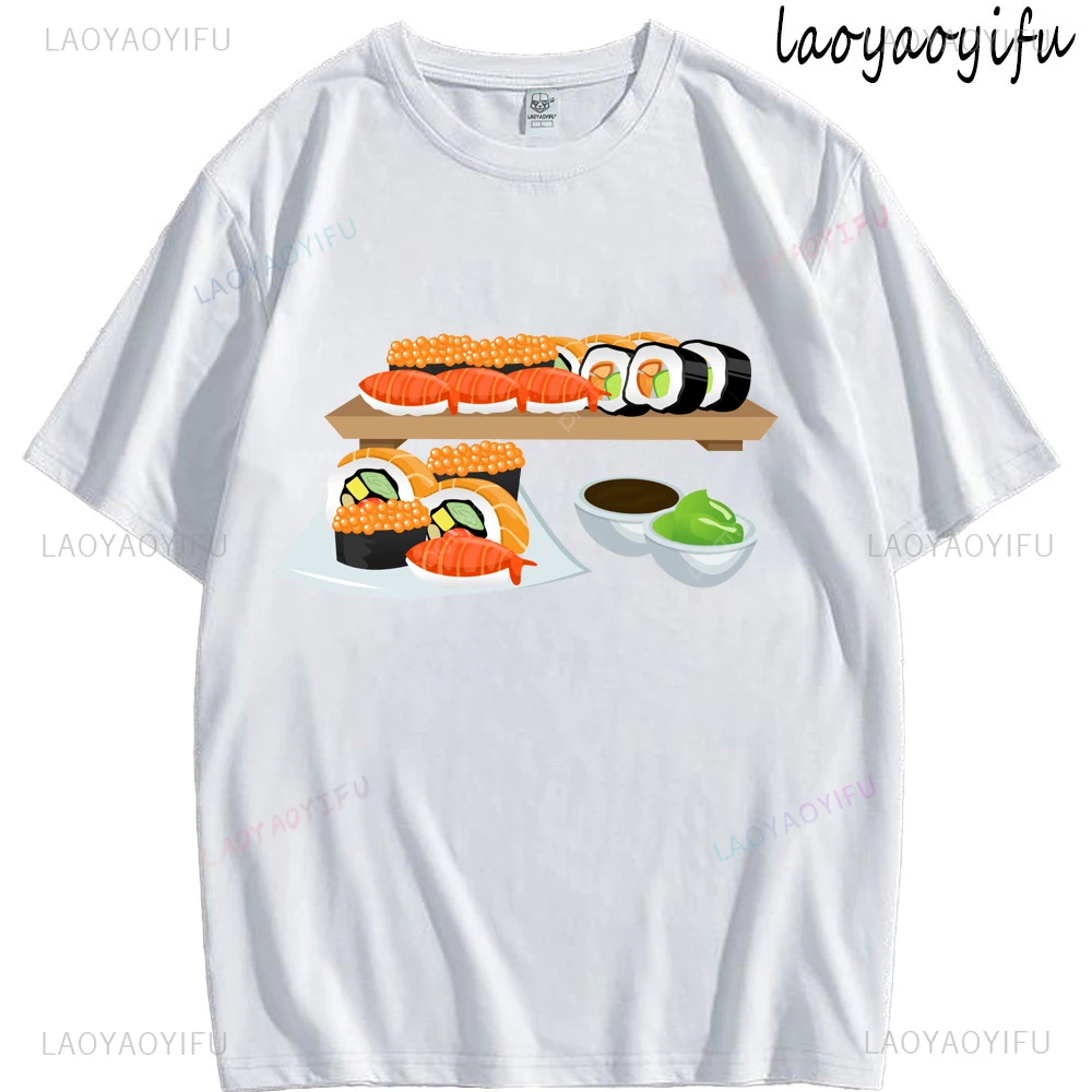 Sushi Dragon Roll Japanese Food Kawaii Dragon Anime Sushi Printed T-shirt for Both Men and Women Street Cotton Clothing