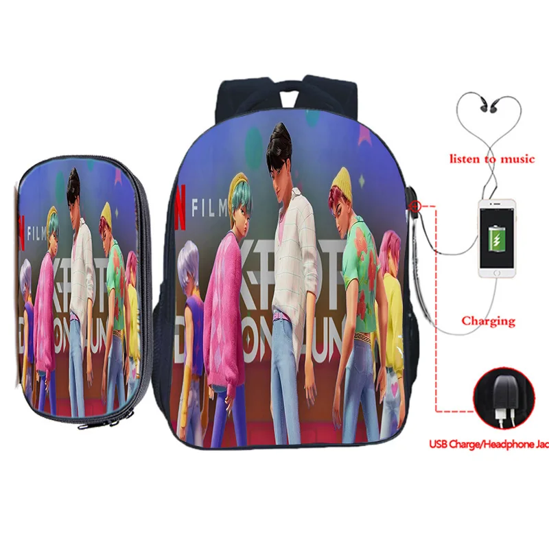 

Аниме KPop Demon Hunters, модные рюкзаки на заказ, детский рюкзак с 3D принтом, детский повседневный узор, USB перезаряжаемая школьная сумка, сумка для ручек