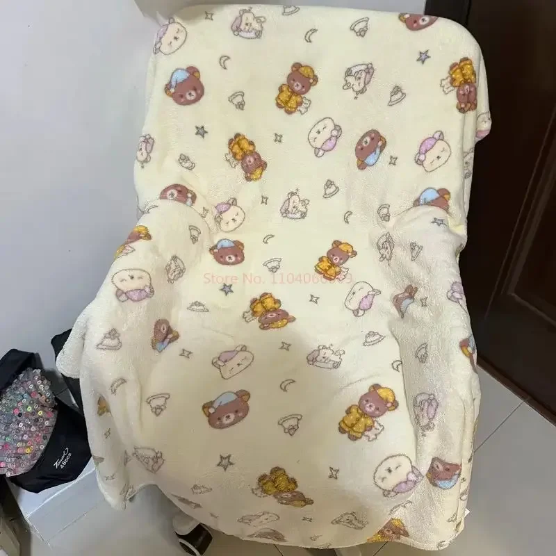 Kawaii Japanese Rilakkuma Plush Throw Blanket Cute Bear Soft Flannel Dormitory Warm Air Conditioning Cover