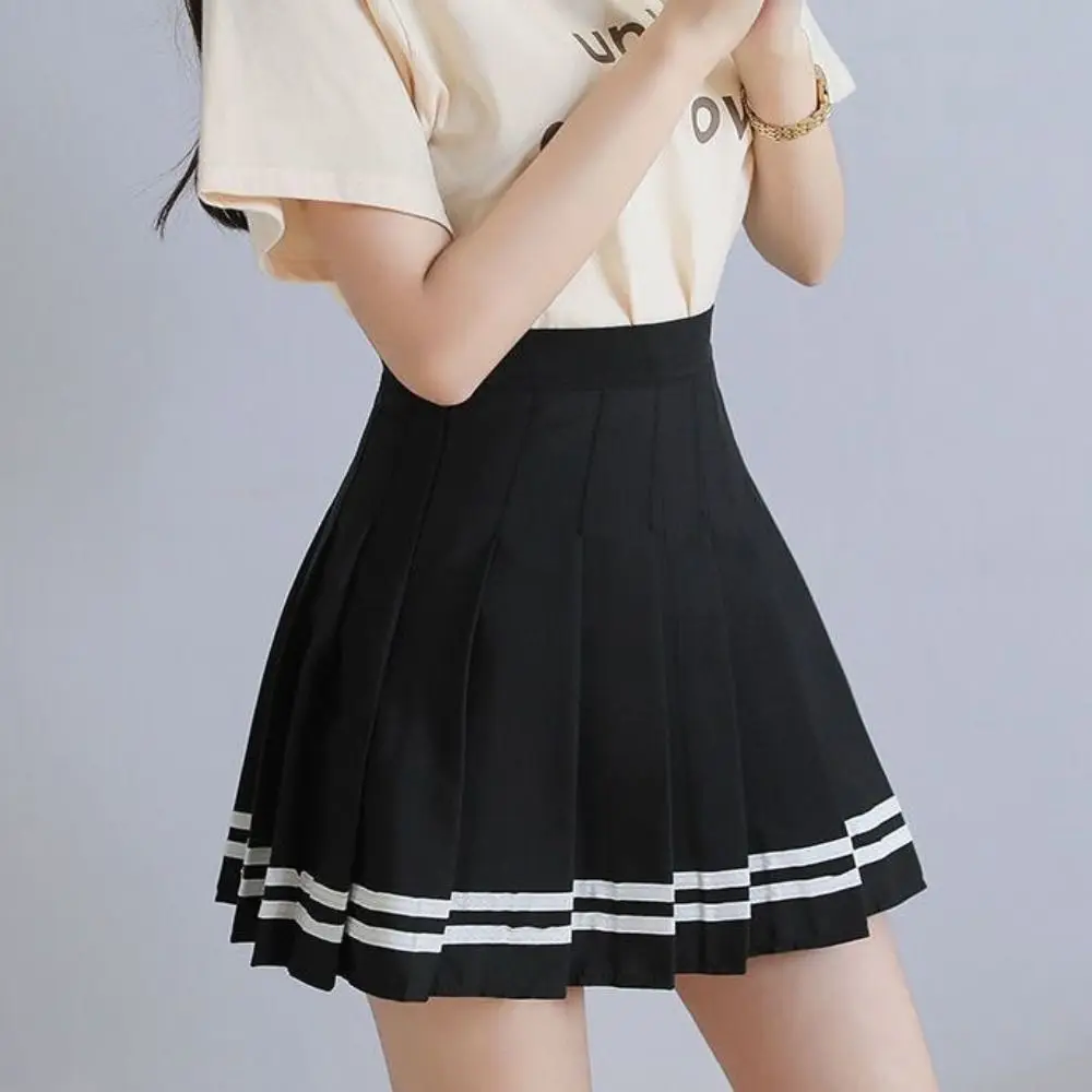 New Vintage Korean Pleated Skirt Black White Gothic Style High Waist Skirt Short JK Uniform Skirt School Girl