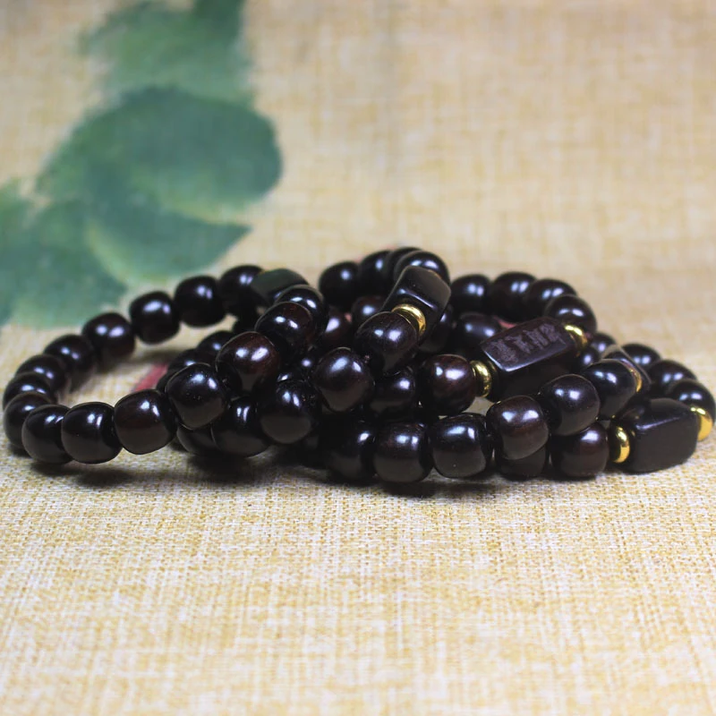 Ebony Old-Style Bead Bracelet, Carved Bracelet for Wealth and Treasure, Unisex Model
