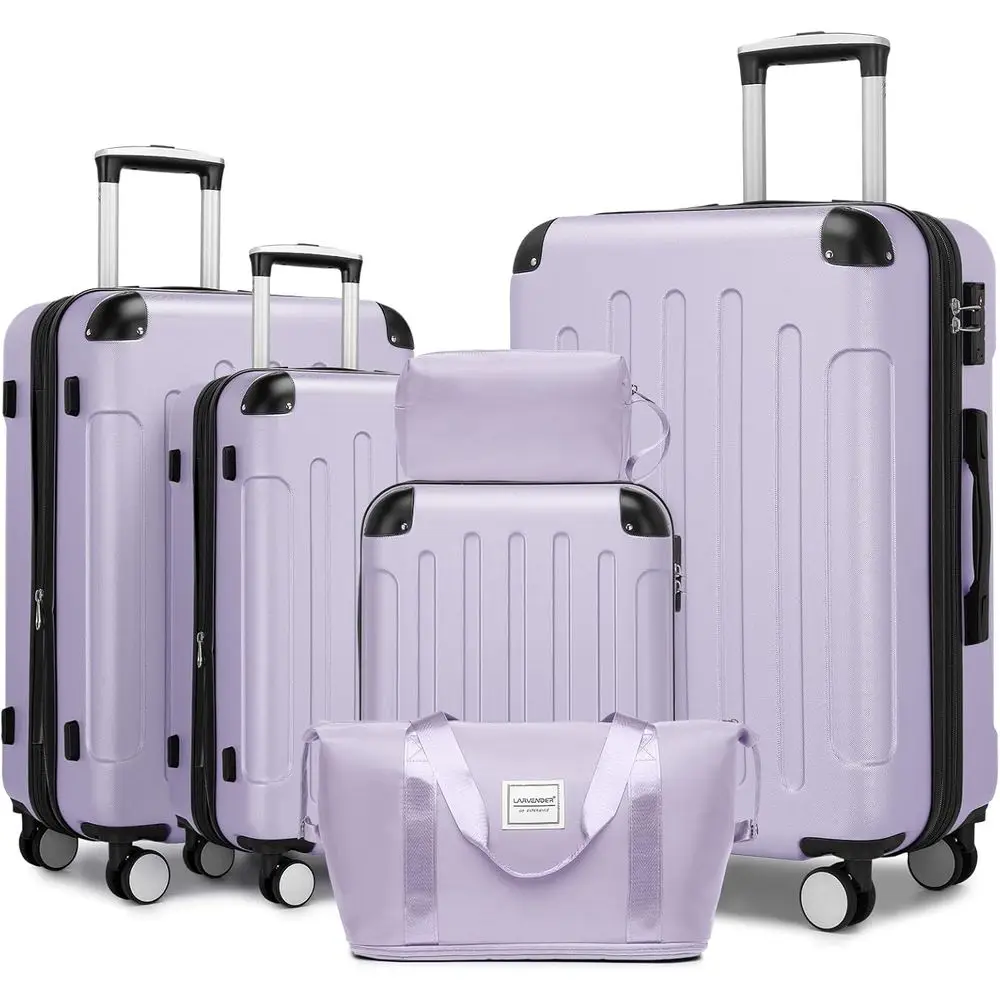 

6-Piece Expandable Hard Shell Suitcase Set with TSA Lock and Double Spinner Wheels in Lavender