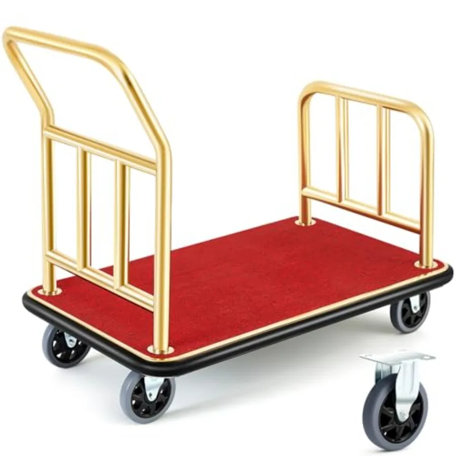 

Hotel Luggage Cart Bellman's Cart Rectangular Steel Deluxe Platform Truck Holds 850lbs of Luggage Red