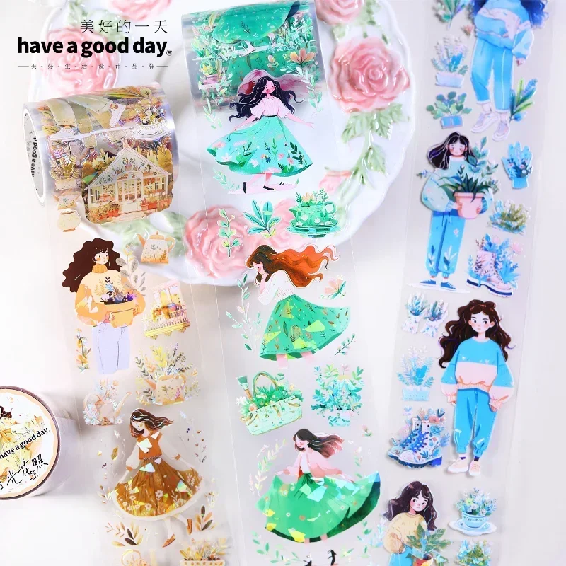 1Roll 2M PET Tape Spring Diary Light Label Girl Loop Sunshine Flowe Birds Sticker Handbook Adhesives Scrapbook 50mm*2M