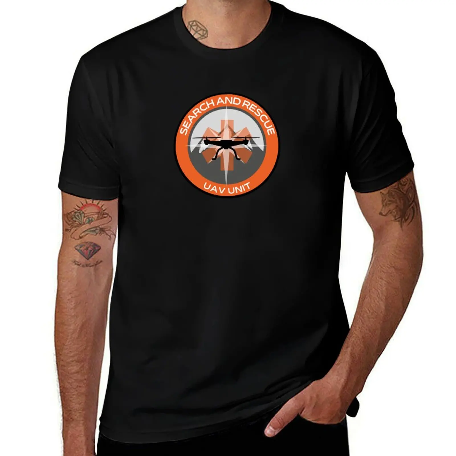 Drone UAV Search and Rescue UNIT SAR/Safety orange with compass T-Shirt Large Size Loose Casual Tee