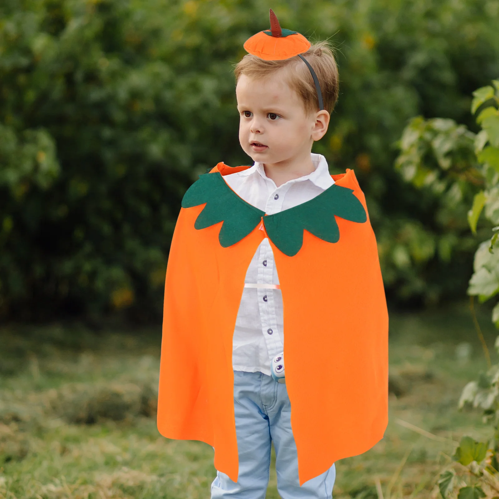 

Kids Pumpkin Costume Set Orange Pumpkin Cape Matching Headband Halloween Cosplay Party School Kids Cape Costume