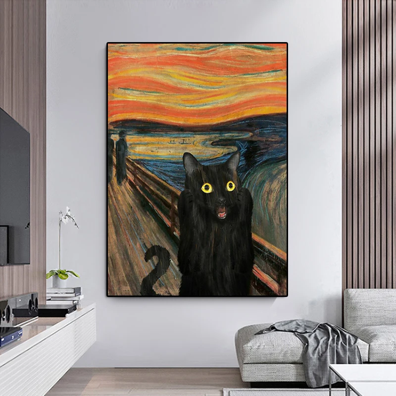 Funny Black Cat Portrait Canvas Paintings Posters and Prints Modern Wall Art Pictures for Living Room Home Decoration Cuadros