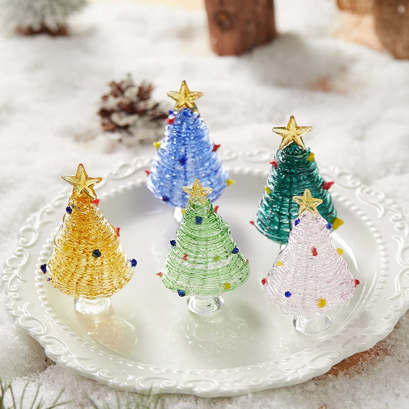 

Crystal Glass Christmas Tree Festival Gift Crafts Glass Wrapped Silk Roon Decoration Christmas Tree Ornament