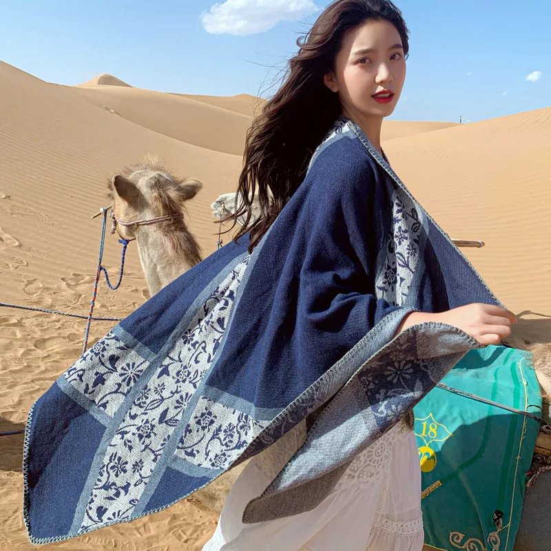 

Непал Юньнань Лицзян утолщенная теплая вышитая шерстяная большая накидка-шаль женский шарф