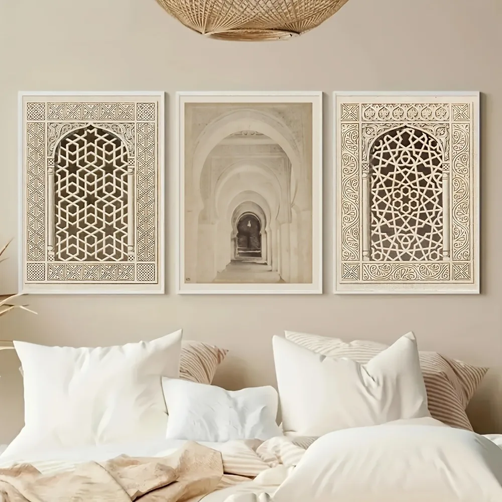 3pcs frameless Canvas Painting  Frameless Islamic Calligraphy Wall,Canvas Prints with Spiritual Patterns,Arabic Art Design,Perfe