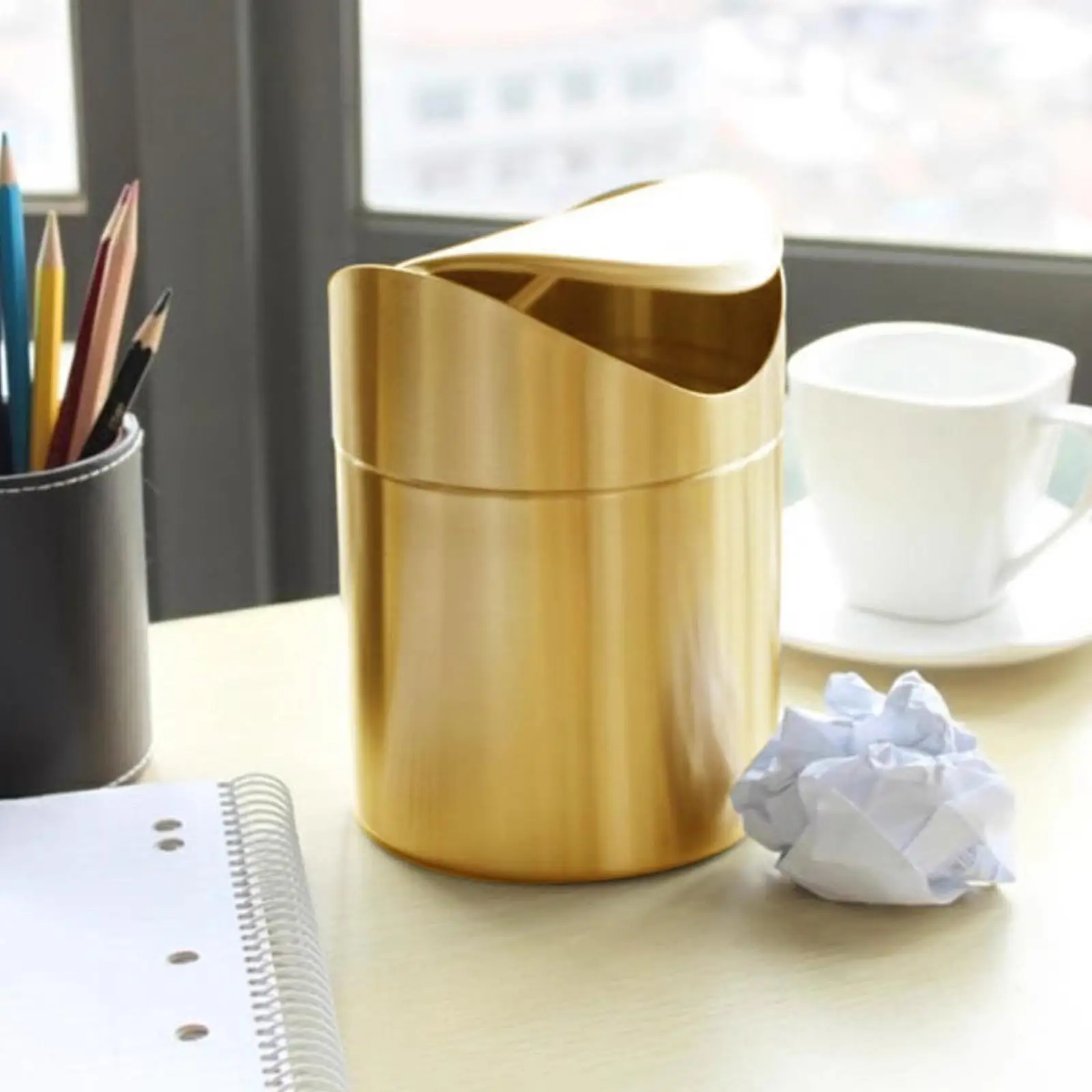 Mini Wastebasket Mini Waste Bin Stainless Steel Modern Desk Trash Bin Small Trash Can for Living Room Bedroom Beside Bathroom